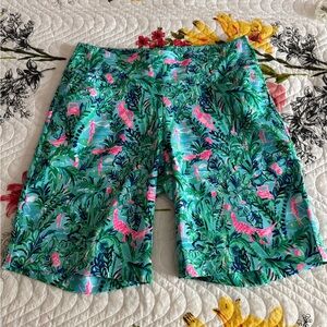 Lilly Pulitzer Golf Bermuda Shorts Green and Pink Tropical Pattern